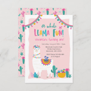 Cactus amusant Cute Llama Invitation d'anniversair