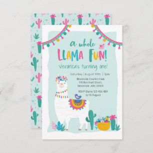 Cactus amusant Cute Llama Invitation d'anniversair