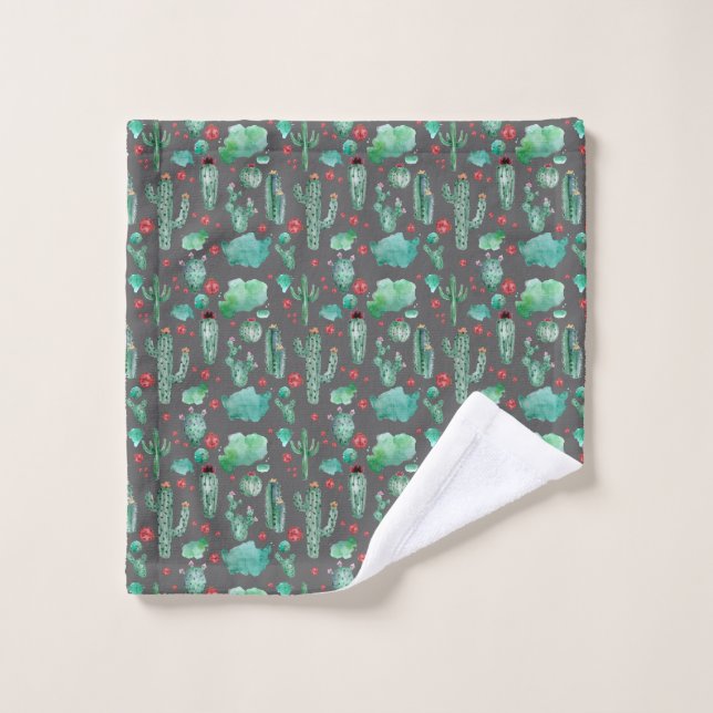 cactus and ladybutern pattern - black background (Gant de toilette)