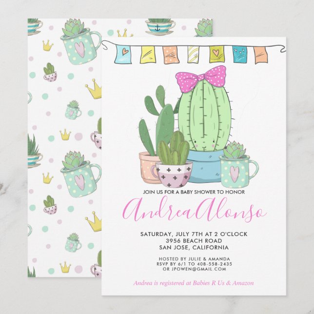 Cactus Baby Girl | Faire-part de naissance (Devant / Derrière)