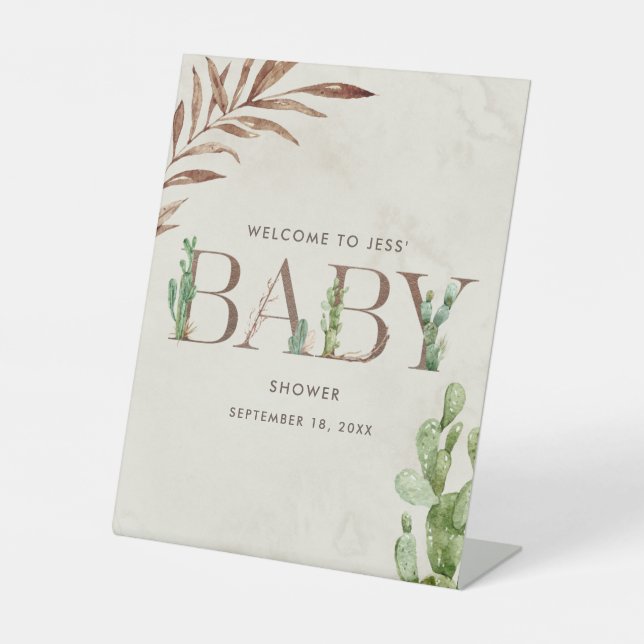 Cactus Baby shower en cuir - Panneau de signalisat (Recto)