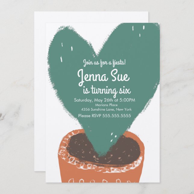 Cactus Coeur Plante Fiesta Anniversaire Kraft (Devant / Derrière)