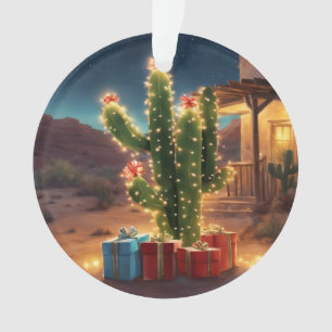 Cactus De Noël Avec Présents Devant Une Maison