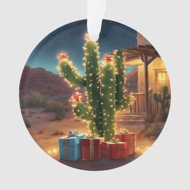Cactus De Noël Avec Présents Devant Une Maison (devant)
