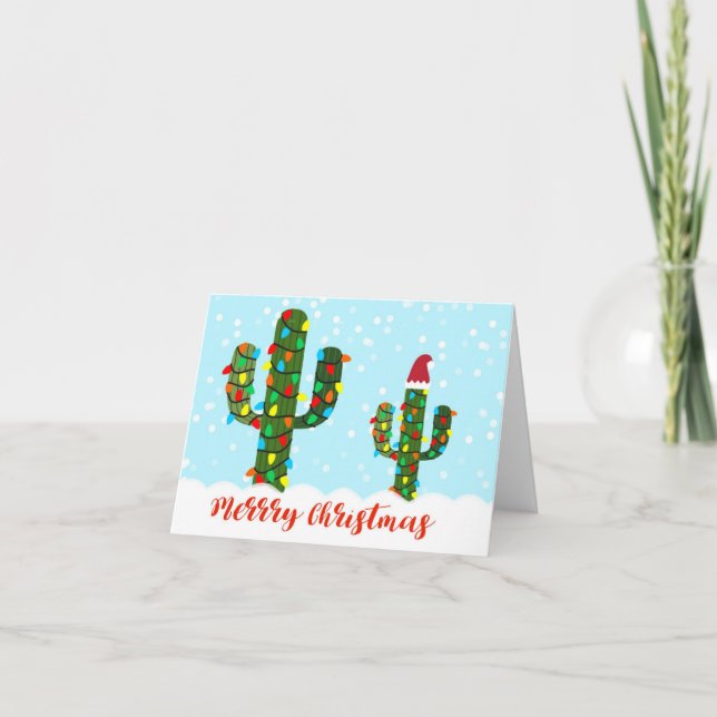 Cactus de Noël, Carte de Noël de Cactus Décoré (Devant)