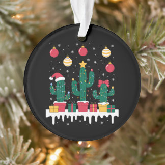 Cactus de Noël Lumières Chapeau de Père Noël Neige