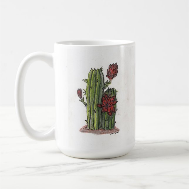 Cactus en fleur avec fleurs rouges 1 Mug café (Gauche)