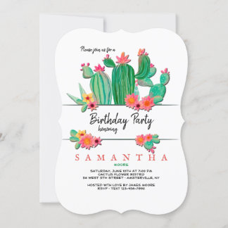 Cactus en fleurs Invitation de fête d'anniversaire