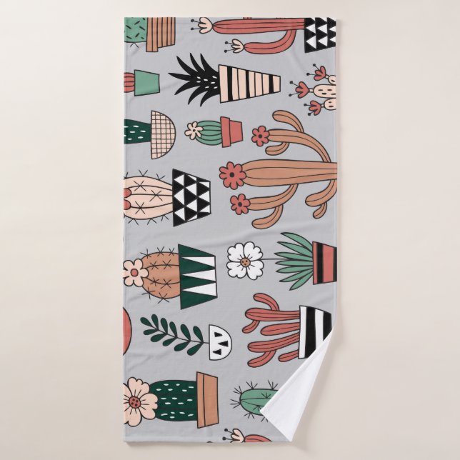 Cactus en fleurs mignons : Motif à main (Serviette de bain)