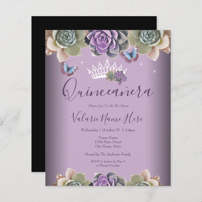 Cactus et papillon Elegant Quinceanera (Devant / Derrière)