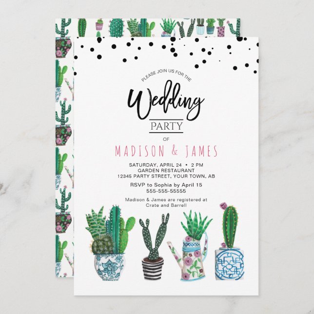 Cactus et points | Mariage | Invitation (Devant / Derrière)