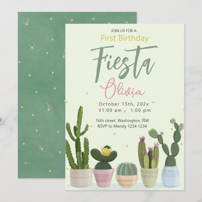 Cactus Fiesta Invitation d'anniversaire (Devant / Derrière)