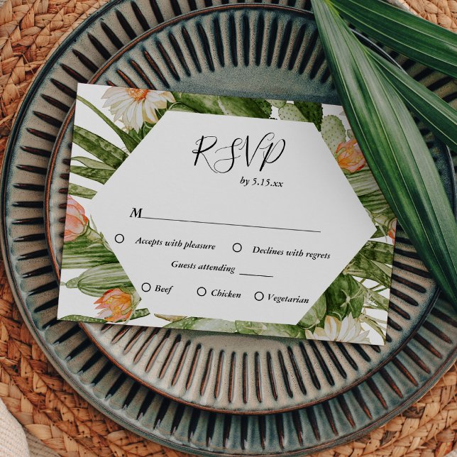 Cactus Floral Desert Monogramme Mariage RSVP Carte (Créateur téléchargé)