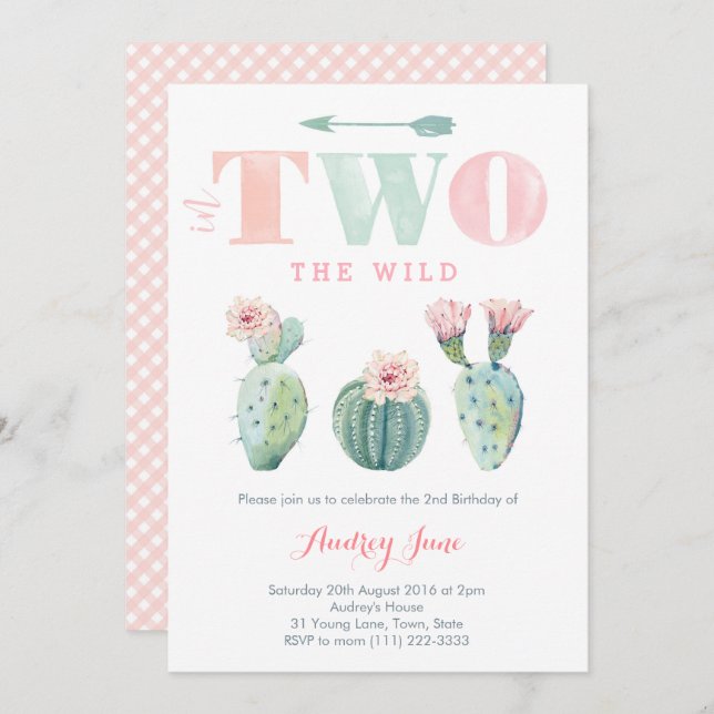 Cactus Invitations de fête du 2e anniversaire, Bab (Devant / Derrière)