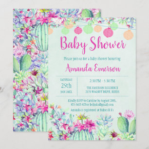 Cactus Lantern Fiesta Baby Shower Invitations