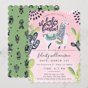 Cactus & Llama Baby Girl Shower Fiesta Invitation