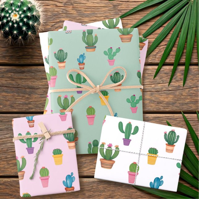 Cactus Motif Plante Maman Envelopper les feuilles  (Cute cactus wrapping paper sheets just for the cactus enthusiast in your life)