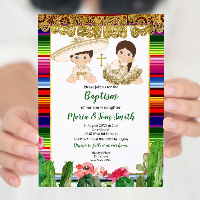 Cactus or Baptême Fiesta Twin Invitation (Créateur téléchargé)