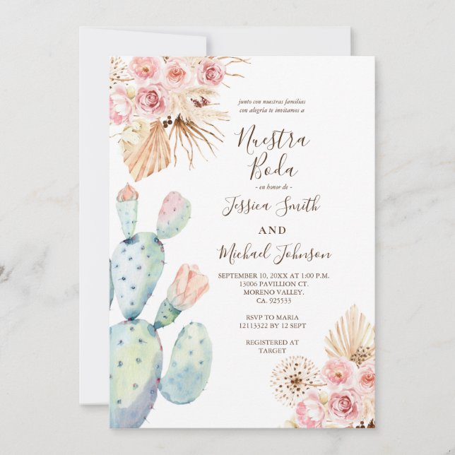 Cactus Pampas Muet Nuestra Boda Invitation (Devant)