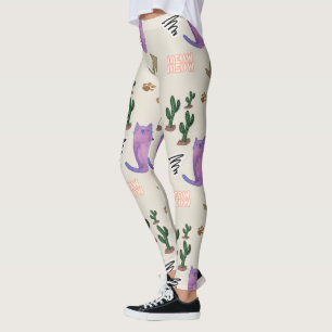 Cactus Pattes de Chat Chaussettes Leggings Miaou