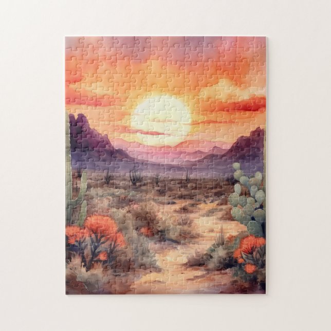 Cactus Puzzle de Mosaïque Coucher de Soleil Désert (Vertical)