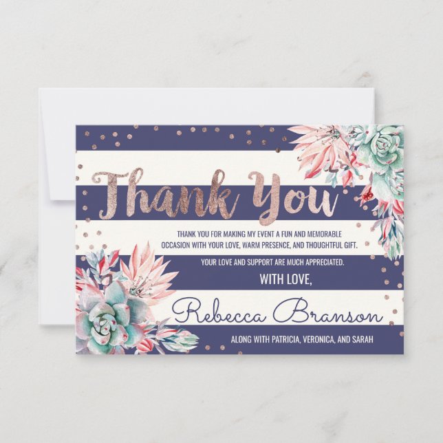 Cactus Rose Rayures Navy Rose Gold Merci (Devant)