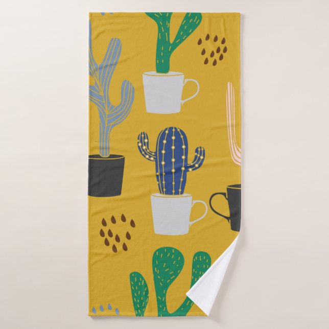 Cactus seamless pattern background. Hand drawn col (Serviette de bain)