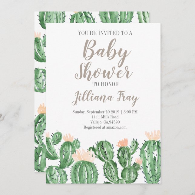 Cactus succulent mignon invitation de baby shower (Devant / Derrière)