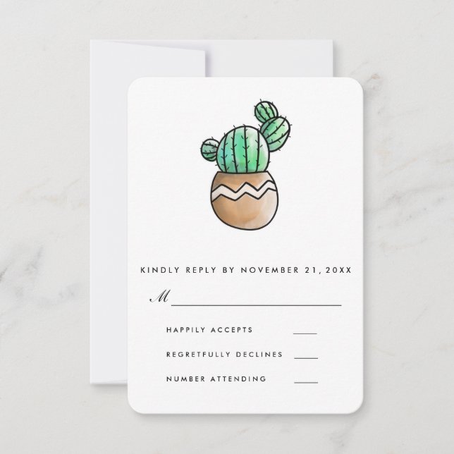 Cactus Succulent Rustique Mariage minimal RSVP (Devant)