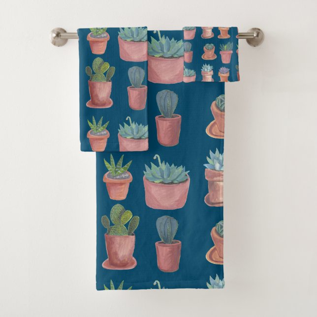 Cactus Succulents Aquarelle Terracotta Pots Indigo (En situation)
