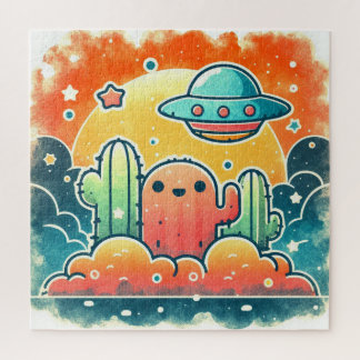 Cactus UFO Coloré Scène de Désert Puzzle