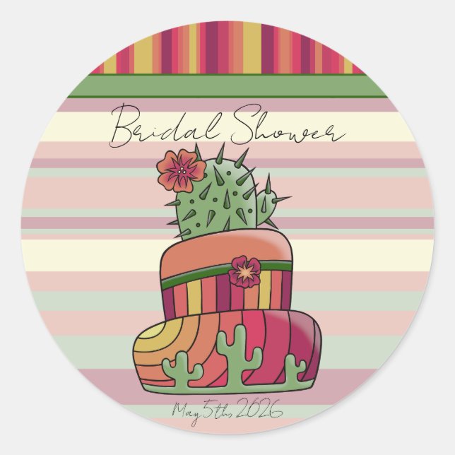 Cactus Wedding "Bridal Shower" Sticker (Devant)