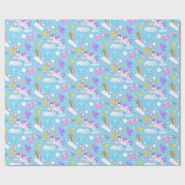 Cadeau 10e anniversaire Unicorn Motif papier d'enveloppem (Plat)