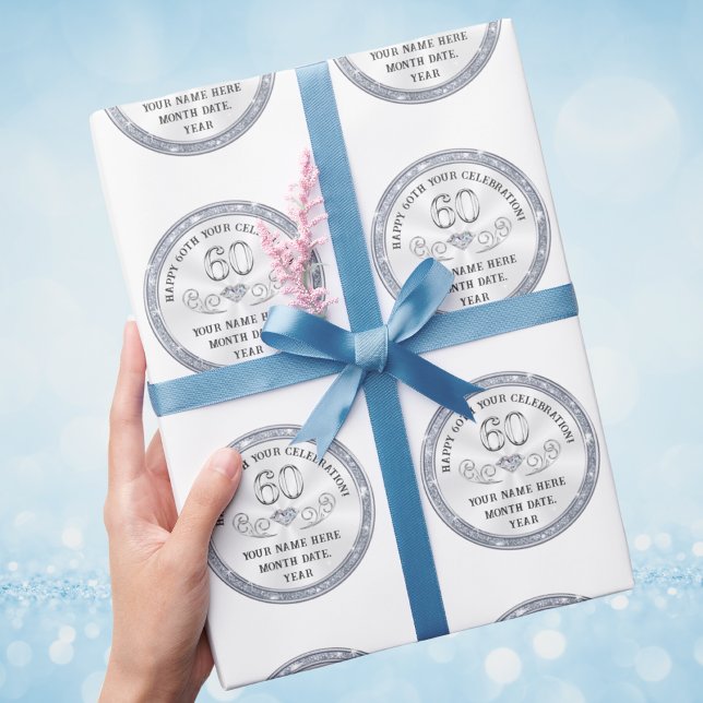 Cadeau 60e anniversaire Rouleau de papier d'emballage, ou (60th birthday wrapping paper. Wrapping paper 60th birthday. 60th anniversary gift ideas. Church.)