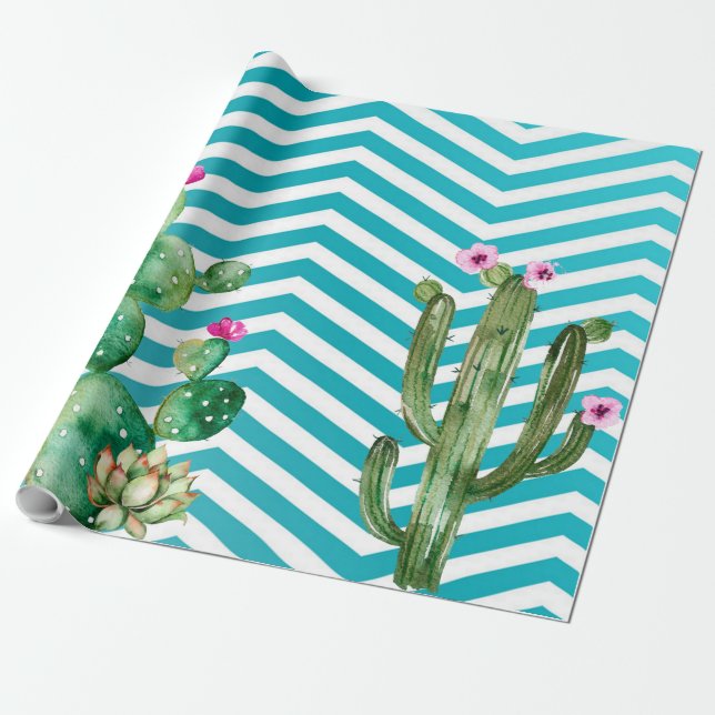 Cadeau 60lb Enveloppement Papier Roll Boho Cacti Cactus S (Déroulé)