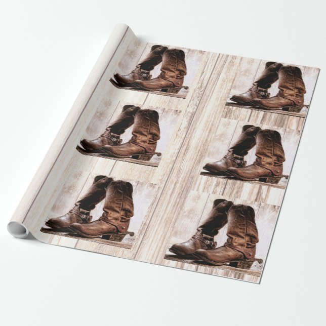 Cadeau 60lb Wrapping Papier Rouleau bottes pays rustique  (Déroulé)