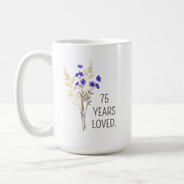 Cadeau 75e anniversaire pour femmes, Mug 75e anniv (Gauche)