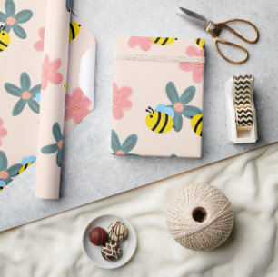Cadeau Abeilles occupées avec papier d'emballage de fleur