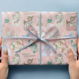 Cadeau adorable papier d'enveloppement de Noël rose rétro
