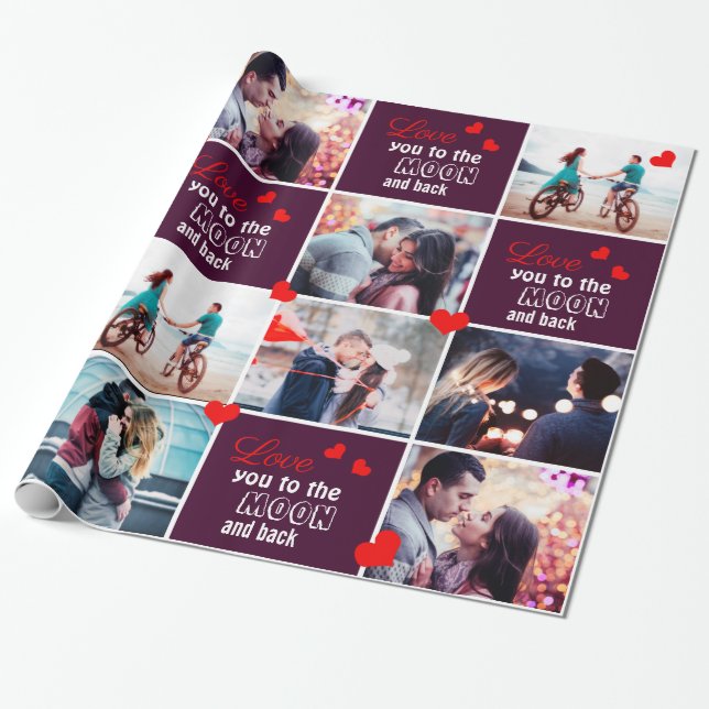 Cadeau Aimez-vous à la lune et dos photo papier d'emballa (Déroulé)