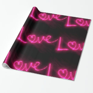 Cadeau amour coeur néon chaud rose noir papier d'emballag