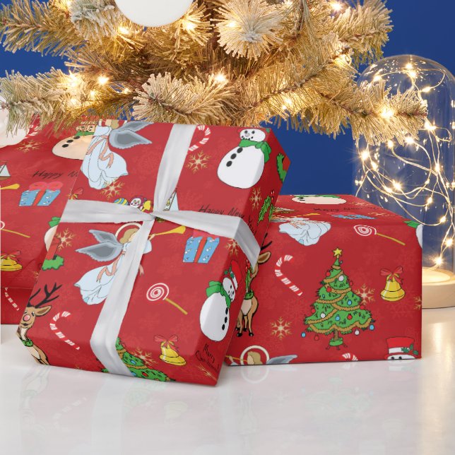 Cadeau Anges de Noël et papier d'emballage de bonhomme de (Vacances)