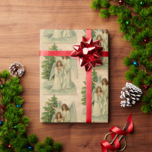 Cadeau Anges de Noël Papier Vélin Antique Arbre Victorien