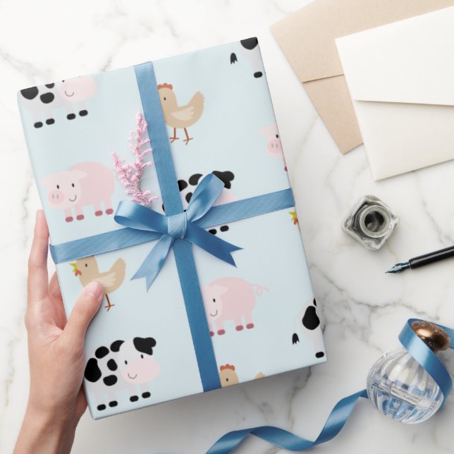 Cadeau Animaux de ferme Motif Papier d'enveloppement bleu (Cadeaux)