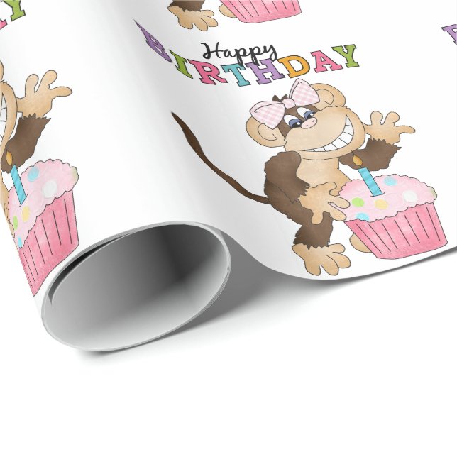Cadeau Anniversaire Monkey fête papier d'emballage (Coin rond)