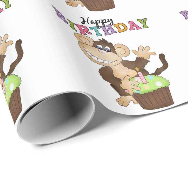 Cadeau Anniversaire Monkey fête papier d'emballage (Coin rond)