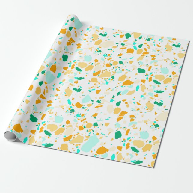 Cadeau Aqua, vert, or terrazzo papier d'emballage fait ma (Déroulé)