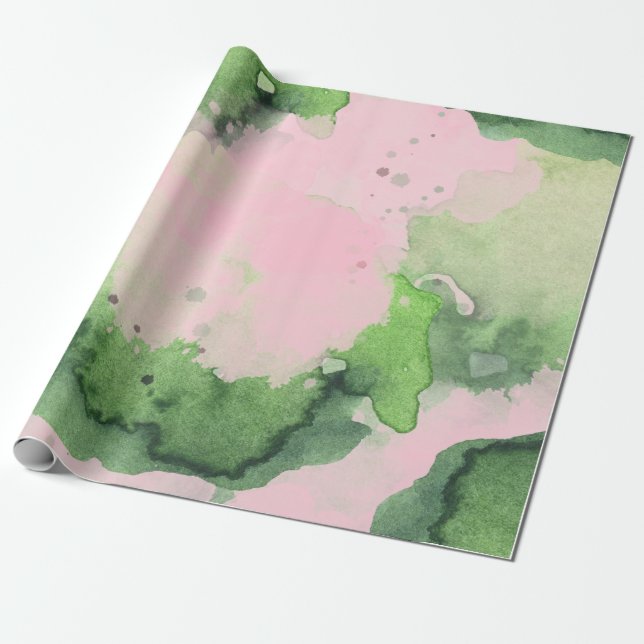 Cadeau Aquarelle AKA Pink Green Sorority Papier d'envelop (Déroulé)