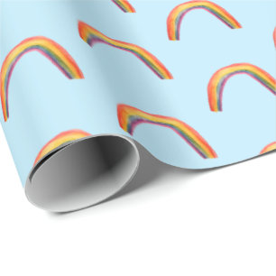 Cadeau Aquarelle arc-en-ciel papier d'emballage bleu