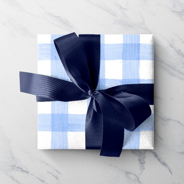 Cadeau Aquarelle bleu clair En vichy papier d'enveloppeme (Créateur téléchargé)